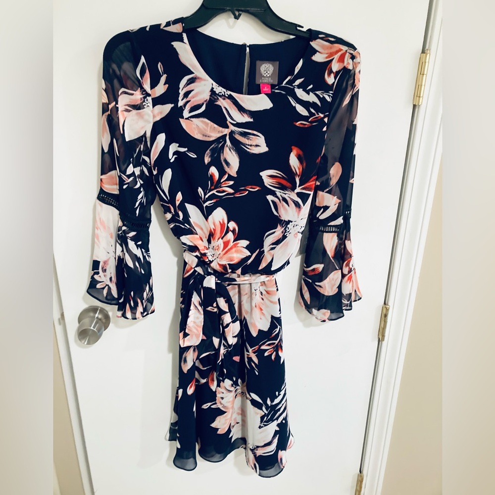 Vice Camuto Floral Print Chiffon Dress